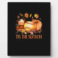 Tis The Season Pumpkin Leaf Latte Fall Softball Plaque
