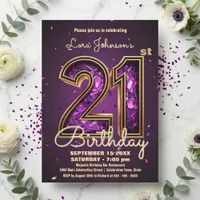 Elegant Deep Purple Gemstone Gold 21st Birthday Invitation
