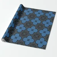 Elegant Blue Black & White Oriental Lace Pattern Wrapping Paper