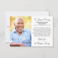 Simple Funeral Photo Personalized Memorial Thank You Card