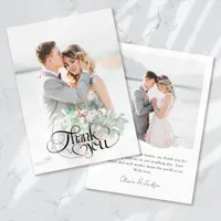 Chic Heart Calligraphy Modern Photo Wedding Thank You Card