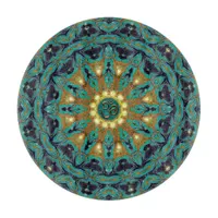 Teal Gold Bohemian Mandala OM Yoga Round Cushion Cutting Board