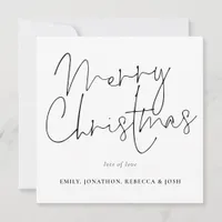 Modern Script Black White Merry Christmas Note Card