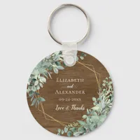 Rustic Wood Eucalyptus Greenery Watercolor Wedding Keychain