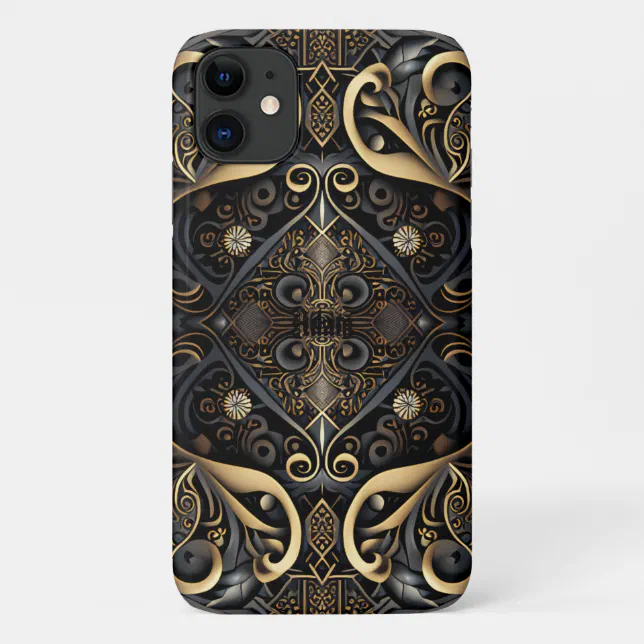 Black and Gold Medieval Engraved iPhone 11 Case