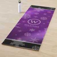 Festive Purple Foil Snowflakes Monogram Name Yoga Mat