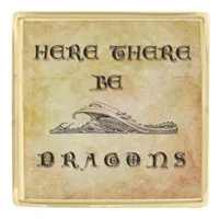 Here There Be Dragons Gold Finish Lapel Pin