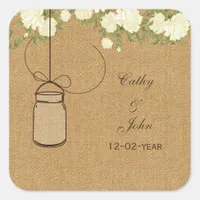 burlap ivory rose mason jar wedding favor stickers