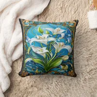 Lily Flowers in Ornate Floral Design Throw Pillow