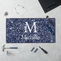  Monogram Initial Name Navy Glitter Desk Mat