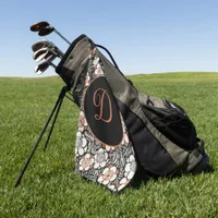 Japanese Black and Red Floral Pattern Personalized Golf Towel