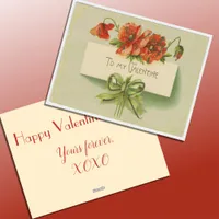 Vintage To my Valentine red poppies green Holiday Card