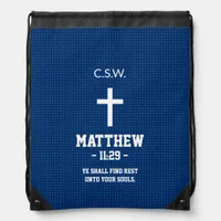 Dark Blue Star Pattern Bible Verse Christian Drawstring Bag