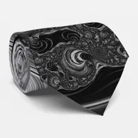 Fractal Black White Metal Nautilus Swirl Neck Tie