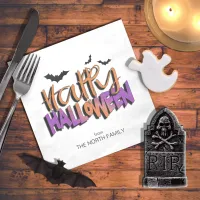 Happy Halloween Typography w/Bats Orange ID685 Napkins