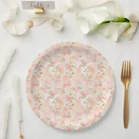 Abstract Watercolor Small Peach Pink Flowers Paper Plates