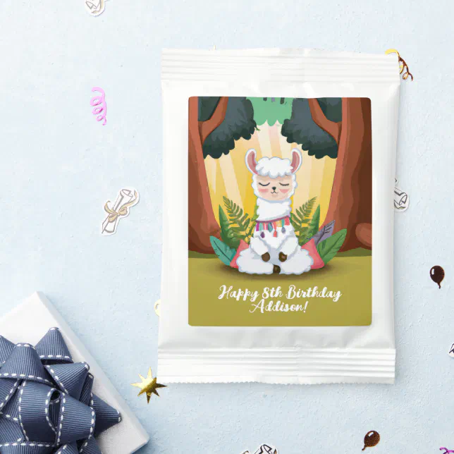 Cute Llama Meditating in Magical Forest Birthday Lemonade Drink Mix