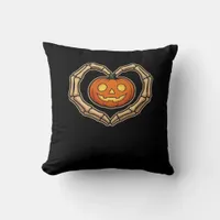 Skeleton Hands Heart With Pumpkin Cute Spooky Hall Throw Pillow