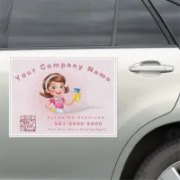 Glitter Pink Silver QR code Cleaning Services Car Magnet