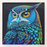 Ai generated Colorful Owl  Glass Coaster