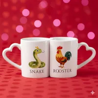 Snake 蛇 Rooster 鶏 Chinese Zodiac Coffee Mug Set