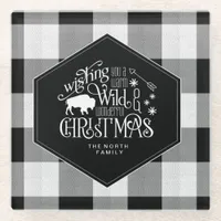 Wild Wonderful Christmas Black Buffalo Plaid ID604 Glass Coaster