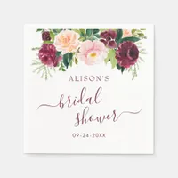 Watercolor Burgundy Blush Floral Bridal Shower Napkins