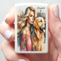 Beautifully Crafted Woman and Retriever Zippo Lighter
