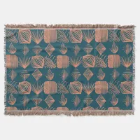 Bold Caribbean Tribal Mudcloth: Teal, Coral Throw Throw Blanket