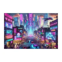 Vibrant Neon Cyberpunk Cityscape Fantasy | Acrylic Print