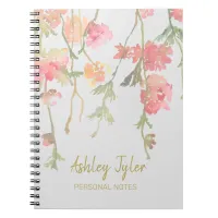 Pastel Pink floral girly cute personalized Notebook