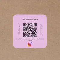 Pink leather business name qr code instagram square sticker