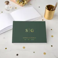 Elegant Modern Green and Gold Wedding Foil Guest Book