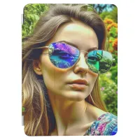 Beautiful Girl with Sunglasses Reflection Flowers iPad Air Cover