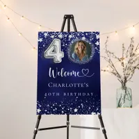 40th Birthday blue silver stars photo welcome Foam Board