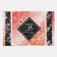 Elegant 35th Coral Wedding Anniversary Celebration Kitchen Towel