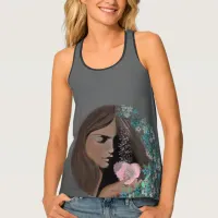 Woman Grey Blue floral Tank Top