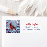 A Pretty Cardinal on a Snowy Branch Christmas Label