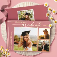 Modern Dusty Rose Script Graduate Photo Graduation Foil Invitation