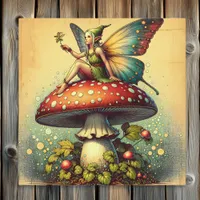 Vintage Fairy and Mushrooms  Metal Print