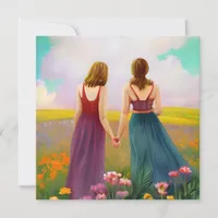 Beautiful Lesbian Couple in Field of Flowers Note Card