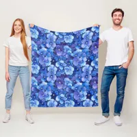 Large Watercolor Style Pansies Blue Purple Floral Fleece Blanket