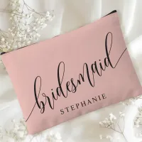 Soft Coral Bridesmaid Modern Calligraphy Accessory Pouch