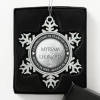Elegant 70th Platinum Wedding Anniversary Snowflake Pewter Christmas Ornament