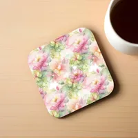 Pastel Flower Alcohol Ink Illustration  Beverage Coaster