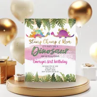 Budget Pink Girl Dinosaur Birthday Invitation