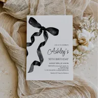 Watercolor Black Bow Birthday Invitation