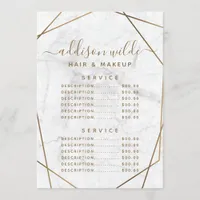 Gold Geometric White Marble Abstract Price List Menu