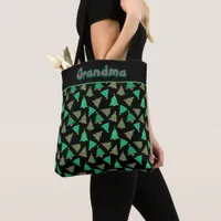 Christmas Tree Grandma Black Shopping Tote Bag