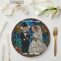 Mosaic Mouse Wedding Couple Stained Glass Effect. Paper Plates